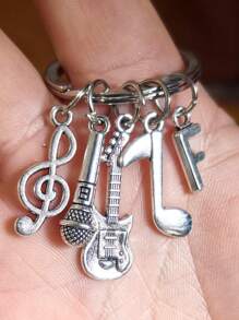 26 个字母音符吉他麦克风吊坠钥匙扣，创意珠宝礼物 - 復古銀色 - 查看 6