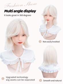 1 Piece Synthetic Heat-Resistant,Short Straight Wig Hair Ends Slightly Warped With Bangs In White Gold Wigs With Bangs, 12 Inches Long, Made From Fiber, Stylish Wigs, Natural And Realistic Wig(Excluding Accessories)