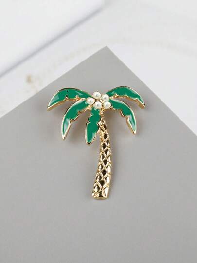 1 件时尚优雅的椰子树珐琅胸针，适合男士日常服装和包包，是节日礼物的理想选择