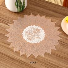 1pc/4pcs/6pcs PVC Half Heart Seedling Shaped Waterproof, Oilproof, Anti-Slip Dining Table Mat For Home, Kitchen, Hotel, Restaurant, Holiday Decoration, Washable
