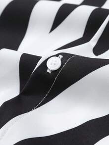 男士休闲条纹短袖衬衫，夏季度假 - 黑與白 - 查看 4