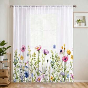 1PC Modern - Minimalist Style Sheer Curtain, Floral Prints. Light - Blocking Rod - Pocket Design, Privacy Protection. Fresh Floral Patterns, Suitable For Daily Decorations In Bedrooms, Living Rooms, Etc., Adding A Natural Atmosphere To Home Spaces.
