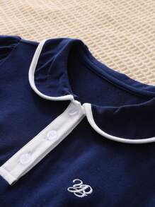 Vestido Casual de Escola Elegante e Bordado para Meninas Pré-Adolescentes, Vestido Atlético de Manga Curta com Colarinho e Modelagem A-line para Meninas Pequenas e Pré-Adolescentes, Novo Verão