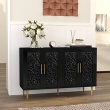 47.8" Accent Cabinet With 4 Doors, Vintage Hollow Carving Buffet Cabinet, Sideboards And Buffets With Storage Credenza For Living Room, Kitchen, Dining Room, Entryway, Hallway - Black - View 9