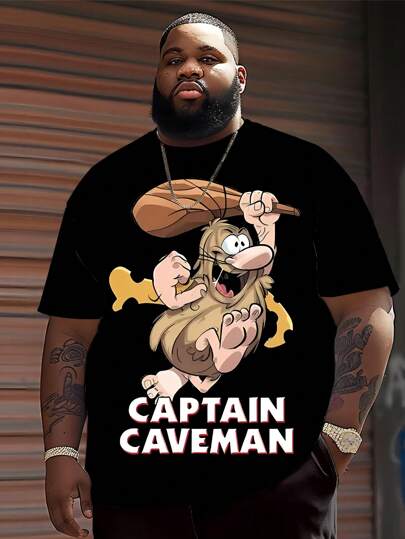 Cartoon Character Pattern Men's T-Shirt | 3D Stereoscopic Print Round Neck Top | Elastic Breathable Polyester | Casual Sporty Style | Oversized Loose Fit | Daily & Party Wear