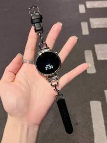 18mm/20mm/22mm 优质新月扣真皮表带，长度可调，兼容 Galaxy、Garmin、Amazfit 手表，柔软透气 - 黑金 - 查看 14