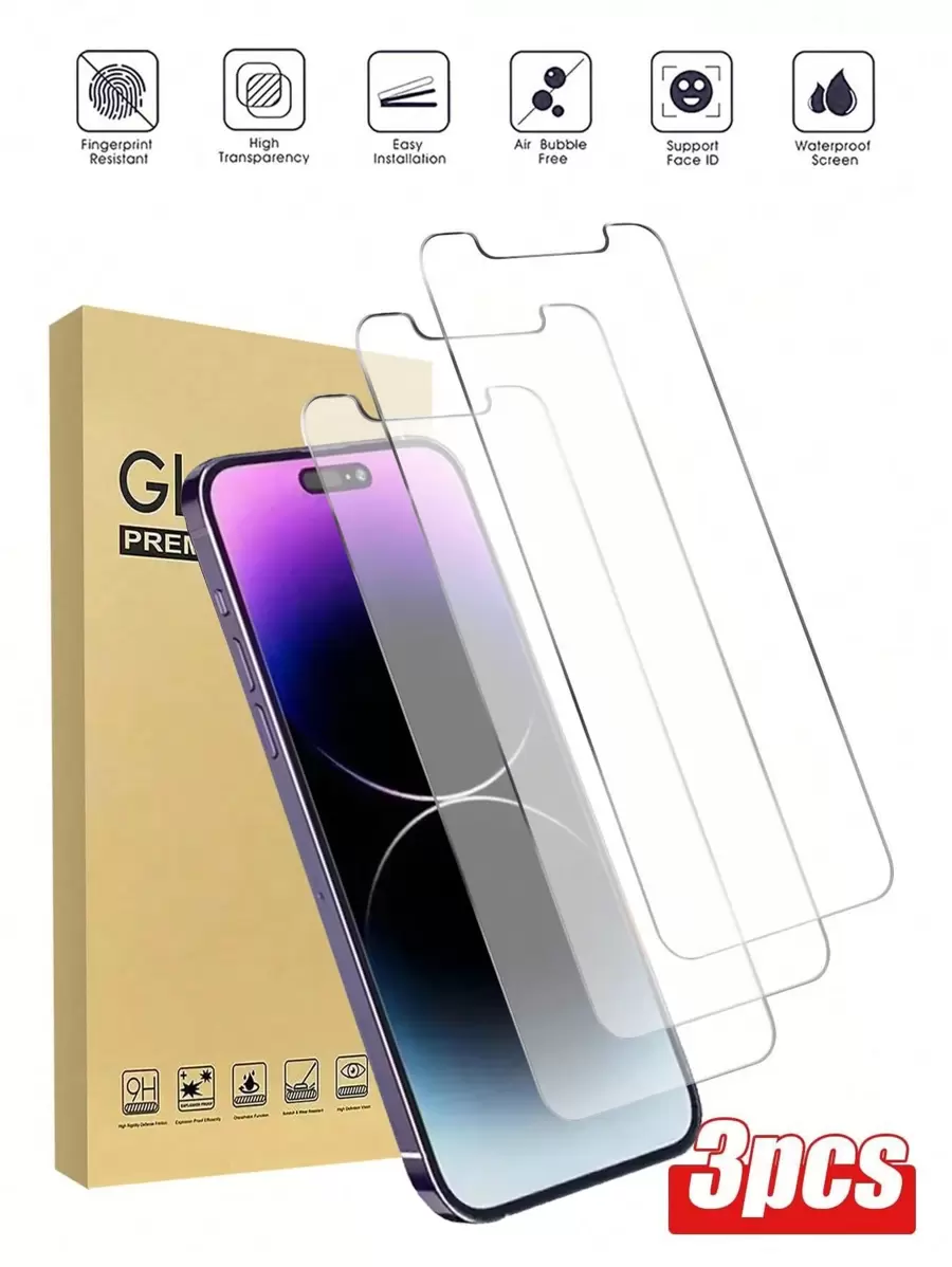 Bộ 3 miếng dán bảo vệ màn hình tương thích với iPhone 16/15/14/13/12/11/8/7/6, chống trầy xước, khung đen, kính bảo vệ màn hình cho 15ProMax 14Pro. - Trong sáng - Xem 1