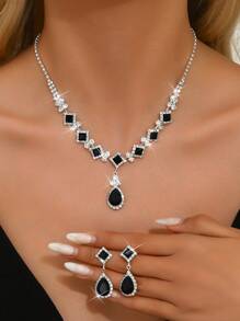 2 件女士耳环和项链首饰套装，结婚首饰