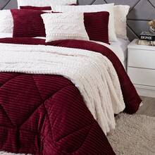 Denver QUEEN Double-Sided Ribbed Blanket Kit 03 Pieces - Duvet Set Blanket In Warm Soft Ribbed Microfiber Blanket Winter Decoration Blanket Striped Blanket - Burdeos - Ver 7