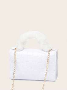 Horizontal Fluffy Crocodile Pattern Wrist Clutch Handbag