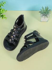 1 par de sandalias de diseño simple y de moda de unicolor para niñas, adecuadas para primavera y verano