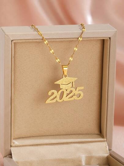 2025届毕业帽项链，不锈钢材质，金色喷砂表面处理，适合男女毕业生、朋友佩戴，毕业礼物，返校配饰