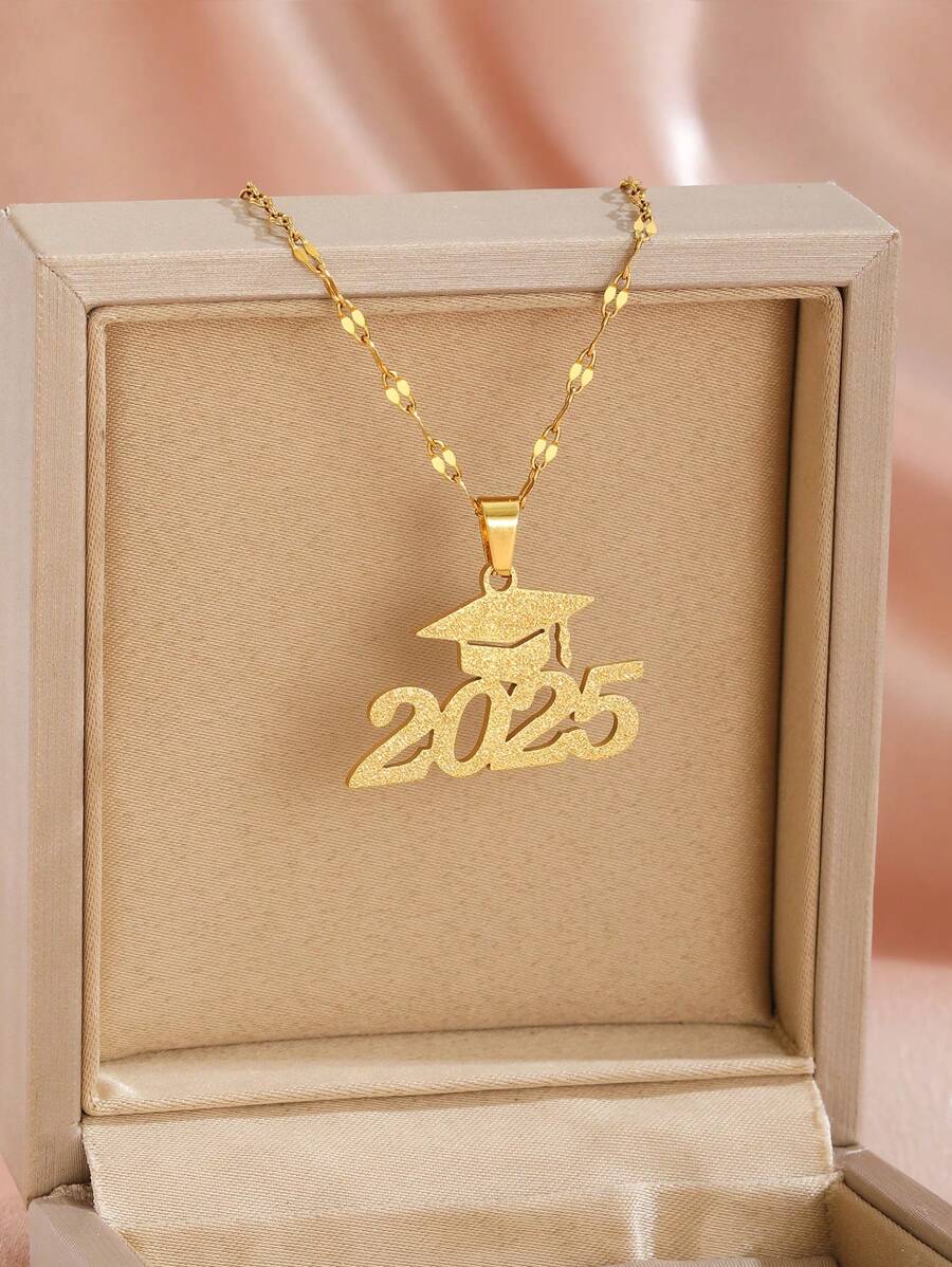 2025 Graduation Cap Necklace, Stainless Steel Material, Gold Sandblasted Finish, Suitable For Male And Female Graduates, Friends, Graduation Gift, Back To School Accessory - Multicolor - View 1