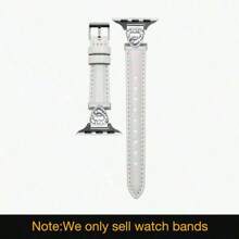 1pc Women's Double Heart Buckle Rhinestone Leather Watch Band, Suitable For 38/40/41/44/45/49/42/46mm S11/SE3/Ultra3/Ultra/SE/SE2/10/9/8/7/6/5/4/3/2/1 - White - View 3