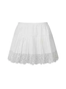 Women's Lace Mini Skirts Casual Low Rise Loose Fit Pleated A-Line Skirts Half Slip Skirt Lace Trim Fairy Mesh Flowy Short Skirts Underskirt Casual Summer Beach Vacation Clothes Outfit Streetwear - 白色 - 查看 7