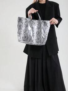 Stylish Snakeskin Vintage Large Capacity Tote Bag, Chic Solid Color Crocodile Pattern Handbag, Suitable For Women's Office, Commute, Laptop, Shopping, Travel,Unisex Large Size Shoulder Bag