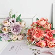 1pc Artificial Flower Bouquet, Decorative For Garden, Home, Outdoor Use, Roses, Daisies, Hydrangea, Wedding, Photography, Events, Multi-Color