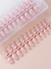120 Móng tay giả vuông ngắn Xxs màu hồng nude và trắng, phủ gel mềm, che phủ hoàn toàn, dùng cho móng tay nhỏ, trung bình, dùng để ấn móng, dụng cụ làm móng - Hồng - Xem 4