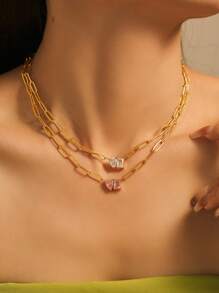1 pieza Collar con colgante de clip de papel enchapado en oro de 18K con circonita cúbica, regalo perfecto para mujeres de moda