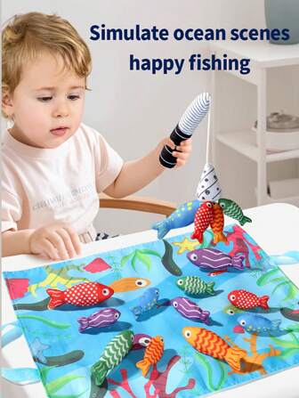 Juguetes Montessori para niños pequeños, adecuados para niños y niñas de 1.5 años, regalos de Halloween, Acción de Gracias, cumpleaños - Juego de pesca de tela multifuncional con vasos apilables, conteo de números, clasificación de colores, aprendizaje de formas, detalles de color aleatorio, juego familiar de Navidad