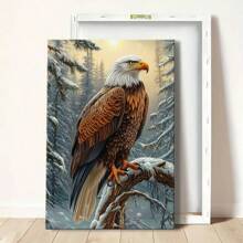 1pc Love Pet Framed Canvas Wall Art Poster Printing Abstract Digital Realism Colorful Vibrant Snow-Covered Detailed Realistic Contrasting White Artistic Expression Creativity. An Eagle Perched On A Tree Branch Wall Art For Living Room Bedroom Bathroom Kitchen Apartment Hotel, Artful Home Decoration - Framed, Vertical