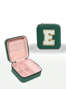 1pc 字母珠宝盒，可定制 DIY 花朵图案旅行珠宝盒，珠宝旅行袋，小珍珠珠宝盒，伴娘礼盒，耳环，项链，戒指，小巧珠宝盒，珠宝收纳盒，PU 皮革珠宝，耳环，珠宝收纳盒，创意便携式珠宝盒，耳环，礼品盒