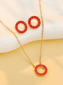 1set/3pcs 2025 New Roman Digital Ring Buckle Gold Color Stainless Steel Zirconia Necklace Earrings Wedding Jewelry Set