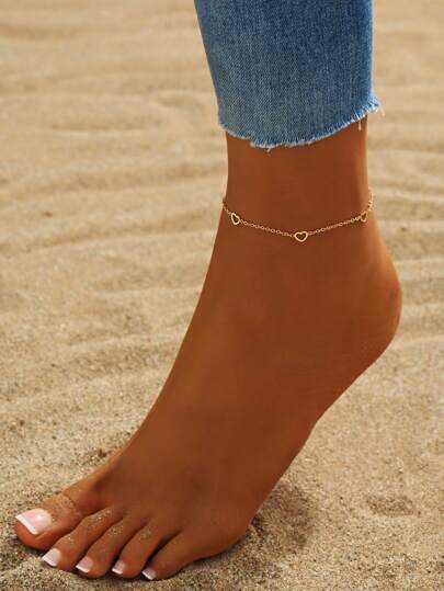 1 件时尚不锈钢心形装饰脚链，适合女士日常装饰情人节、妈妈、母亲、母亲节、礼物