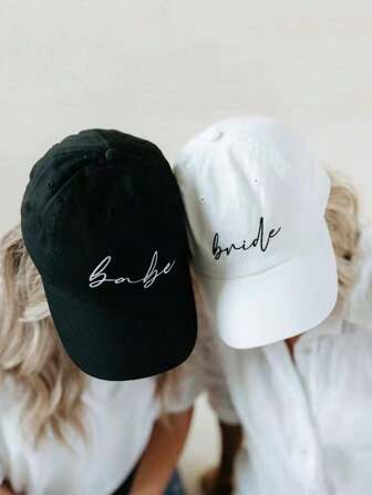 1 件简约时尚“新娘”刺绣棒球帽，户外防晒遮阳帽