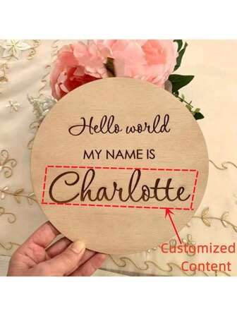 Cartello personalizzato per bambini, targa di legno personalizzata con nome di nascita "Hello World", elemento per foto gender reveal - memorabilia per nuovi genitori, realizzata in legno naturale, idea per il rientro a scuola