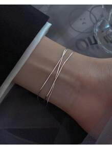 1 pieza Elegante cadena de collar y brazalete de acero inoxidable multicapa de plata, estilosa y versátil, perfecta para aniversarios, el Día de San Valentín y el uso diario