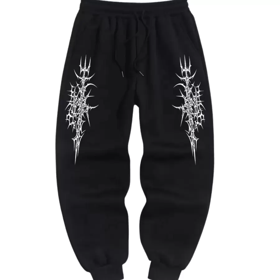 Oversized Jogger Pants Streetwear Style Gothic Print Sweatshirt - Black - View 1
