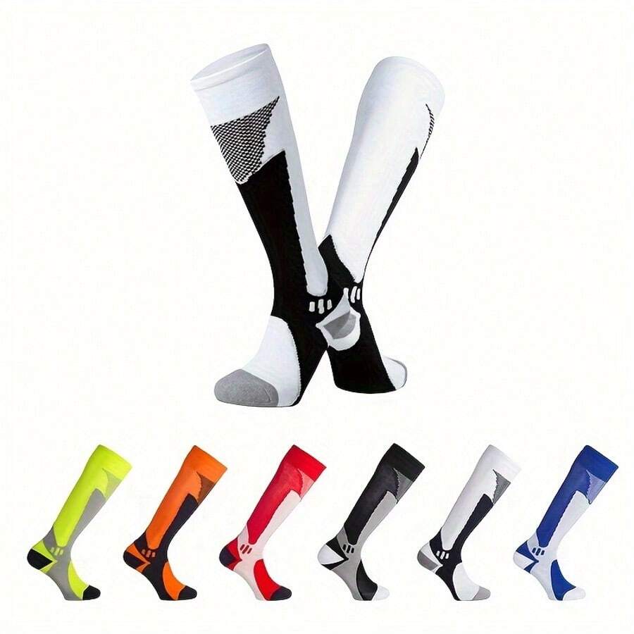 1 Pair Of Spring And Summer Long-Sleeve Soccer Socks, Anti-Slip And Breathable In The Summer, Available In Six Colors, Suitable For Both Teenagers And Adults. Breathable And Anti-Slip Sports Soccer Socks Designed For Outdoor Cycling, Climbing, Running During The Summer Season. Neutral Style With Knee Protection. - Multicolor - View 1