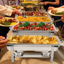 Chafing Dishes For Buffet 4 Pack, 8 Qt Stainless Steel Chafers And Buffet Warmers Sets With Lid, Rectangle Serving Food Warmer Catering Supplies Buffet Display For Parties, 2 Colors For Choices, Silver, Gold - 銀色 - 查看 8