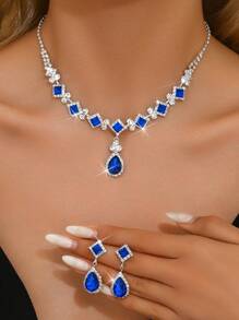 2 件女士耳环和项链首饰套装，结婚首饰