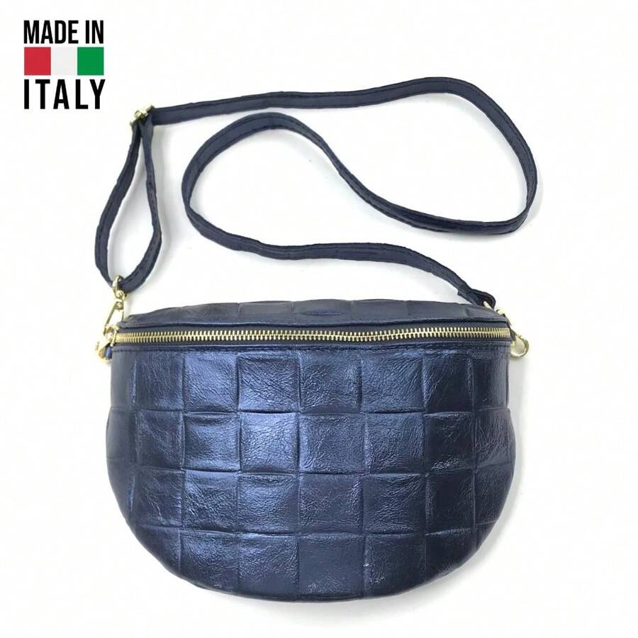 金属色腰包腰包和斜挎包 – 格纹效果，真小牛皮，意大利制造 | 实用又时尚