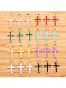 30 peças Minimalista Forma Cruz DIY Gota de Óleo Liga de Zinco Jóias Pingente Colar Roupas Chaveiro Charme, 8*15.5mm W397