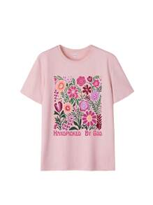 Damen Sommer Neu einfach Schaf und Slogan Muster Täglich lässiges Rundhals Aprikose Kurzarm T-Shirt modisch und vielseitig geeignet für den täglichen Gebrauch Damen Oberteil Weißes Oberteil Schwarzes Oberteil Rosa Oberteil - Pink - Übersicht 4