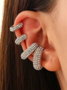 1 bộ Bông tai kẹp thời trang mới đính đá dày trang trí màu vàng/bạc thường ngày phù hợp cho phụ nữ - 34010295 - Xem 5