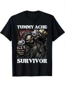 Tummy Ache Survivor Funny Cool Edgy Hard Skeleton Meme T-Shirt Halloween Gifts - màu đen - Xem 1