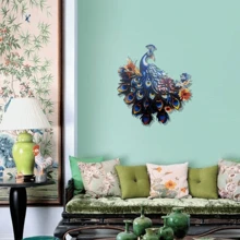 1 pieza Decoración de pared de pavo real de hierro artístico colorido, adecuado para uso exterior o interior, decoración del hogar para primavera y verano, adecuado para pared, cerca, tocón de árbol, villa, sala de estar, dormitorio, de exquisita calidad, finamente elaborado