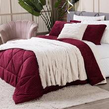 Denver QUEEN Double-Sided Ribbed Blanket Kit 03 Pieces - Duvet Set Blanket In Warm Soft Ribbed Microfiber Blanket Winter Decoration Blanket Striped Blanket - Burdeos - Ver 5