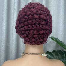 Peluca corta y rizada de cabello humano sin pegamento, corte pixie de cabello brasileño Remy, peluca corta de cabello humano rizado y encrespado para mujeres, fabricada a máquina sin pegamento, adecuada para uso diario y festivales - S99J - Ver 6