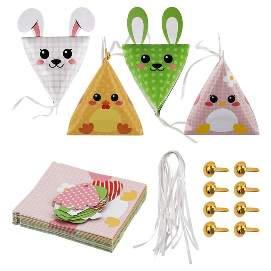 10 件装复活节糖果巧克力包装纸盒，派对用三角形礼品盒 - 彩色 - 查看 1