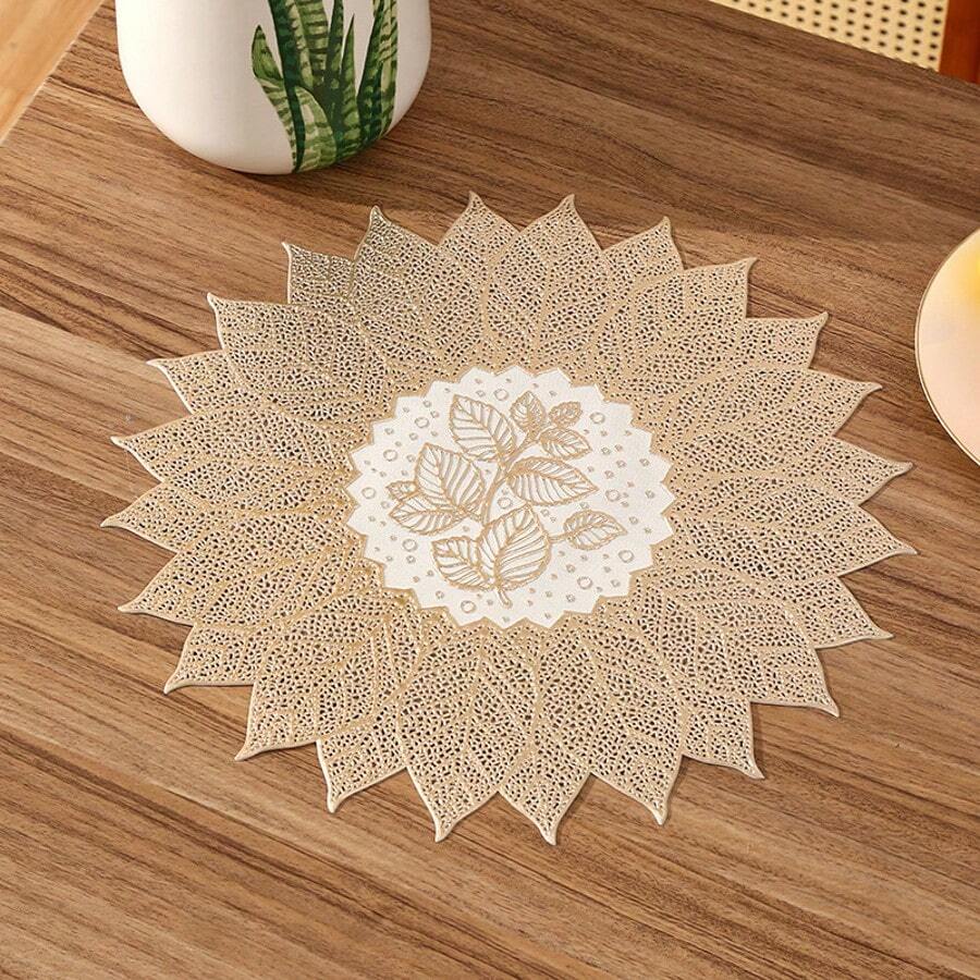 1pc/4pcs/6pcs PVC Half Heart Seedling Shaped Waterproof, Oilproof, Anti-Slip Dining Table Mat For Home, Kitchen, Hotel, Restaurant, Holiday Decoration, Washable