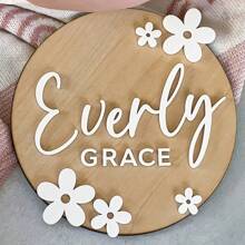 1 pieza Letrero de madera personalizado con nombre en forma redonda, decoración personalizada con texto floral para regalo del hogar