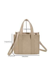 Spring & Summer New Straw Handbag For Women, Multi-Material Patchwork Shoulder & Crossbody Bag, Casual Outdoor Beach Tote, Versatile For Commuting - Khaki - View 2