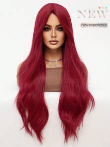 clouder Burgundy Long Hair Wavy Synthetic Wig Women Fashion Red Wig Natural Look Lightweight Breathable Center Parted Bangs Natural Look Heat Resistant Wig Braided Fiber Daily Party Use Elegant Fashion Wig Costume Wig Cosplay 34 Inch