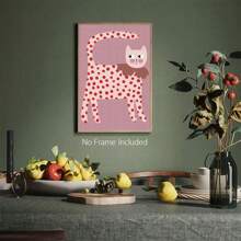 1 Pieza - Impresión en lienzo de ilustración minimalista moderna de un gato, con lunares rojos, adecuada para la decoración primaveral del hogar, sin marco, para decoración de sala de estar y dormitorio