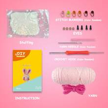 Kit de crochet Jeslon pour débutants, kits d'animaux au crochet, kit de crochet amigurumi pour les débutants, apprenez à crocheter avec des tutoriels vidéo étape par étape, kit de crochet pour débutants pour adultes - petit lapin